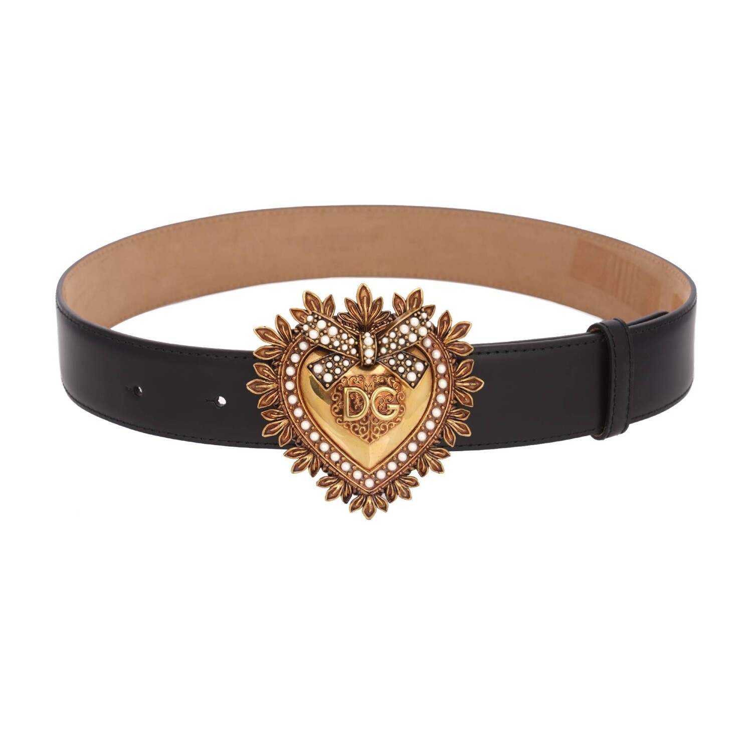

DOLCE - GABBANA DEVOTION Кожаный платье-ремень с жемчужным сердечком Черный 75  XS 12860