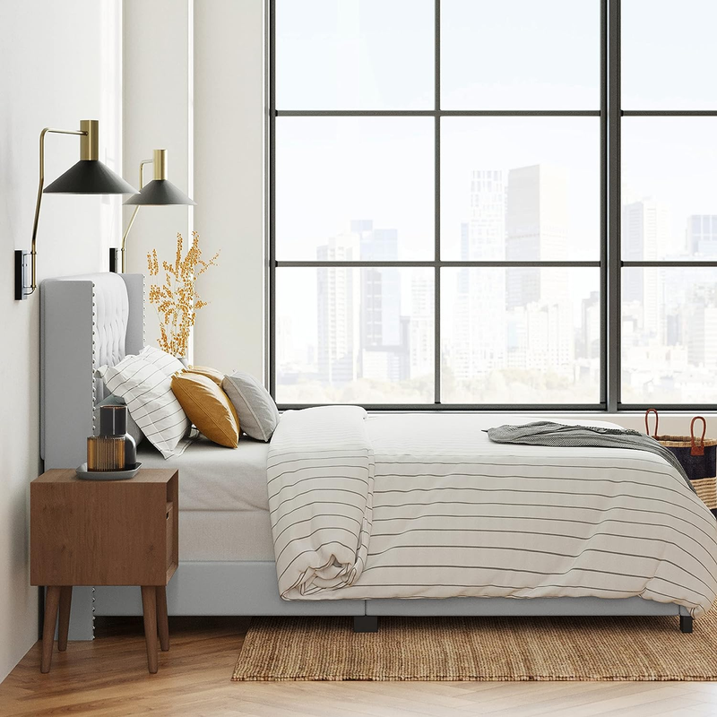 Bardy Upholstered Wooden Panel Bed Frame - King Size Panel Bed with Headboard -