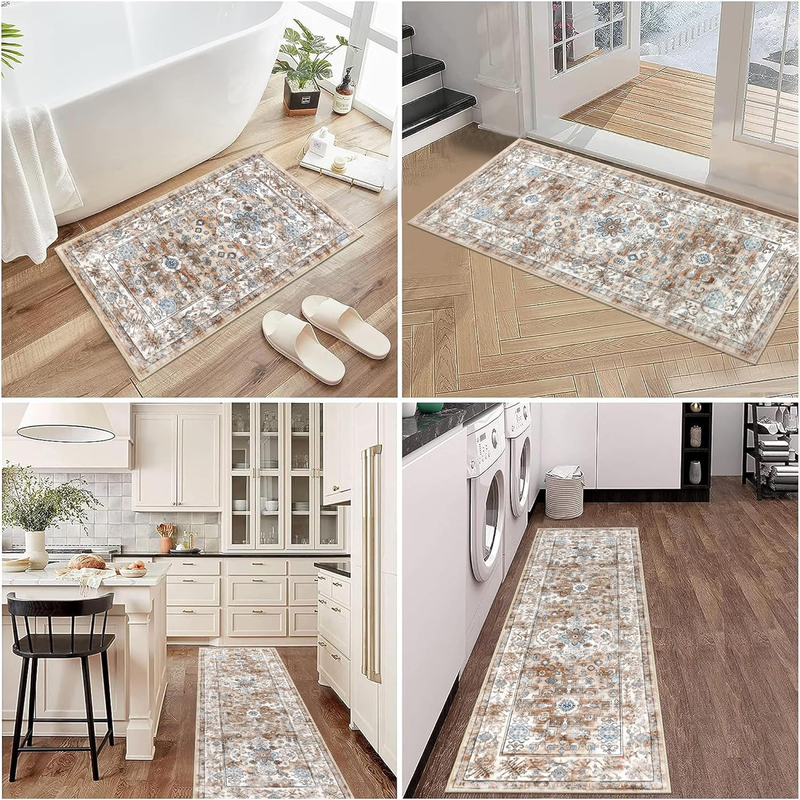 Farmhouse Kitchen Rugs Sets of 3, Kitchen Runner Rugs Non Slip Washable, Boho Ki