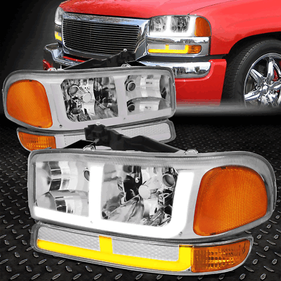 [ПОВОРОТНИК DRL С ПОДСВЕТКОЙ SWITCHBACK F-LED] ДЛЯ ФАР SIERRA YUKON 99-07 ХРОМ/ЯНТАРНЫЙ