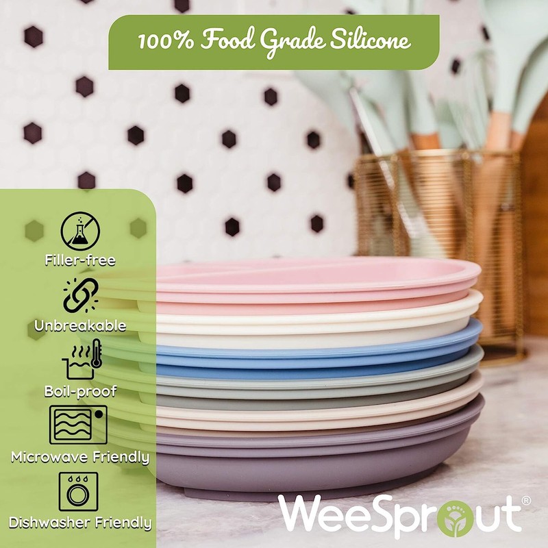 Suction Plates with Lids for Babies & Toddlers - 100% Silicone, Dinnerware Stays