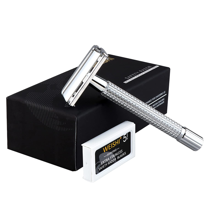 WEISHI Chrome Long Handle Butterfly Open Double Edge Safety Reusable Razor