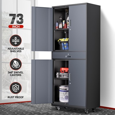 73 Серо-черных запирающихся металлических шкафа для хранения с регулируемыми полками и колесиками