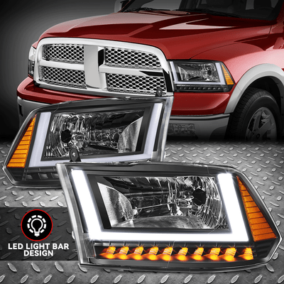 [Последовательный сигнал U-LED DRL] Для фар грузовика Dodge Ram 09-24 Черный/янтарный