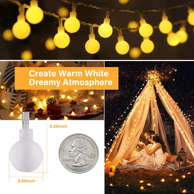 33 FT 100 LED Globe Ball String Lights, Fairy String Lights Plug in, 8 Modes wit