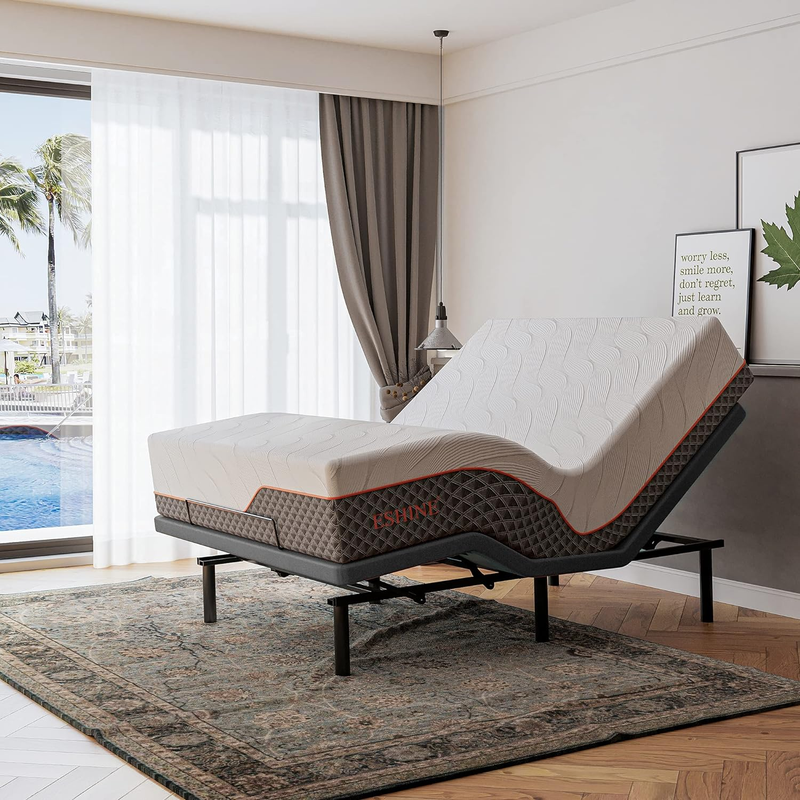 14" Hybrid Mattress Queen + Adjustable Bed Frame - Luxury Cool Gel Memory Foam,