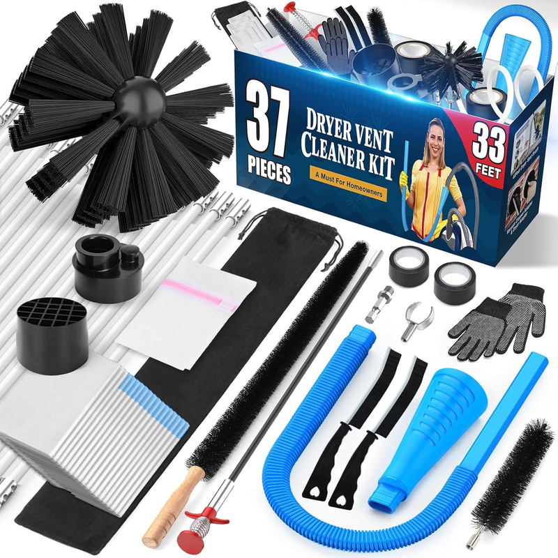 37-Piece Dryer Vent Cleaning Kit Omnidirectional Cleaner Include 33 Feet Dryer V
