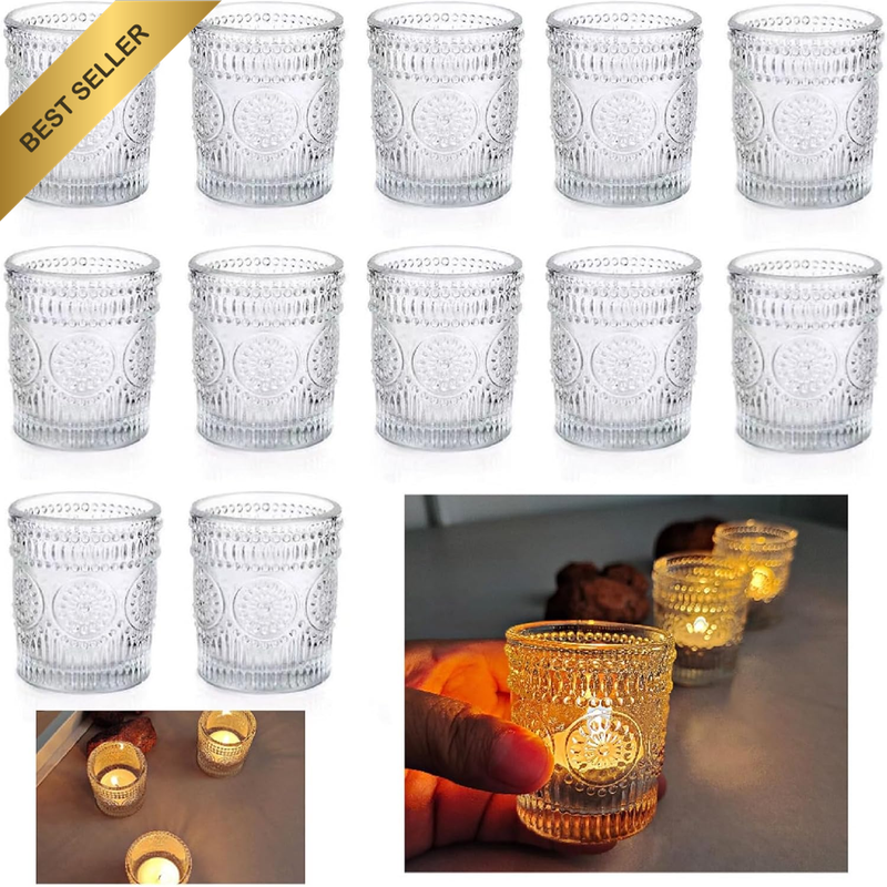 12 Pack Clear Glass Votive Candle Holders Sunflower Wedding Decor
