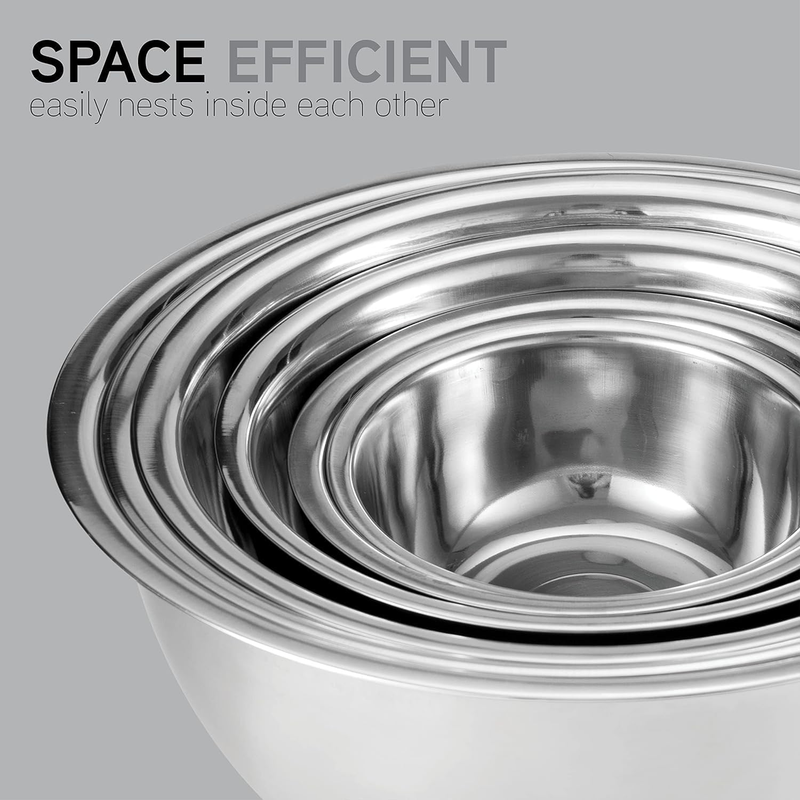 Stainless Steel Mixing Bowls Set of 5,Multipurpose Metal Mixing Bowl for Kitchen