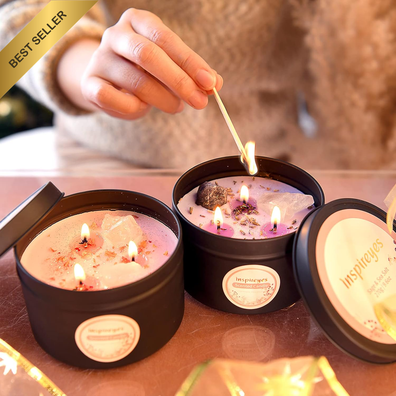 Healing Crystal Candle Set, 19 Oz 3 Wick Candle, Manifestation Candle Large Ener