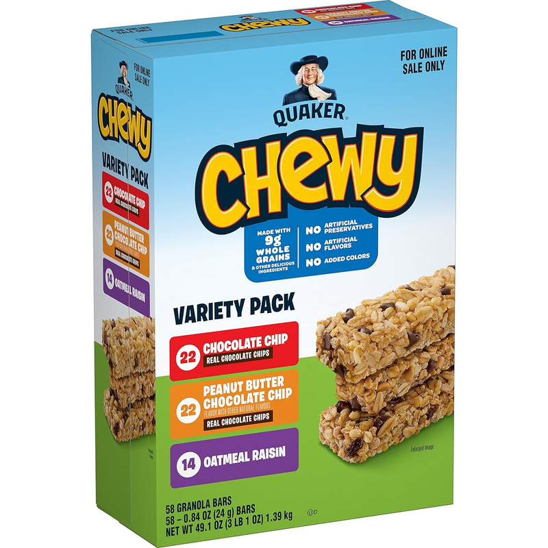 Chewy Granola Bars, 3 Flavor Variety Pack, (58 Pack)