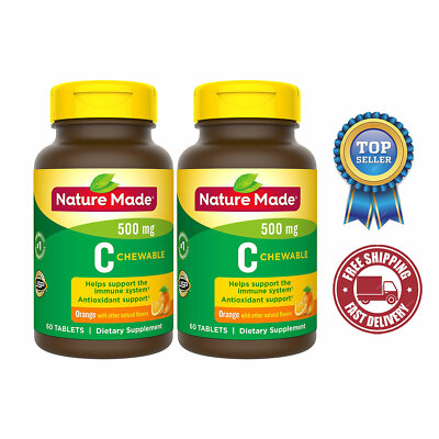 Nature Made Chewable Vitamin C Orange 500 mg , 60 Chewable Tablets-2 Pack