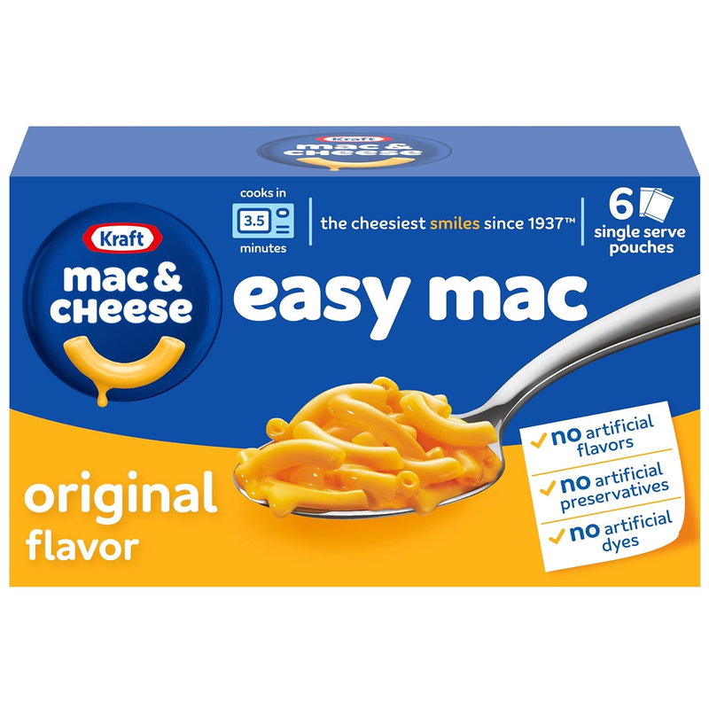 Kraft Easy Mac Original Mac & Cheese Macaroni and Cheese Dinner, 6 Ct Packet