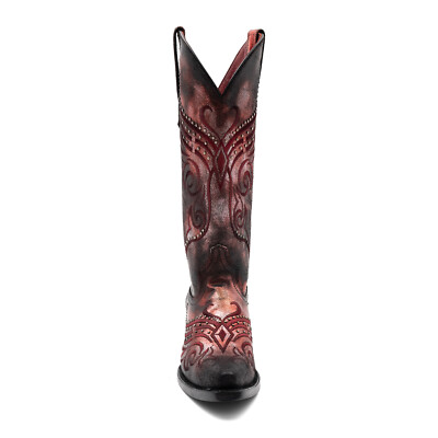 Pre-owned Ferrini Womens Masquerade V-toe Red Leather Cowboy Boots