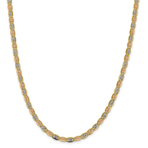 Pre-owned Accessories & Jewelry 14k Tri Color Gold 4.65mm Solid Pave Valentino Chain W/ Lobster Clasp 16" - 24"