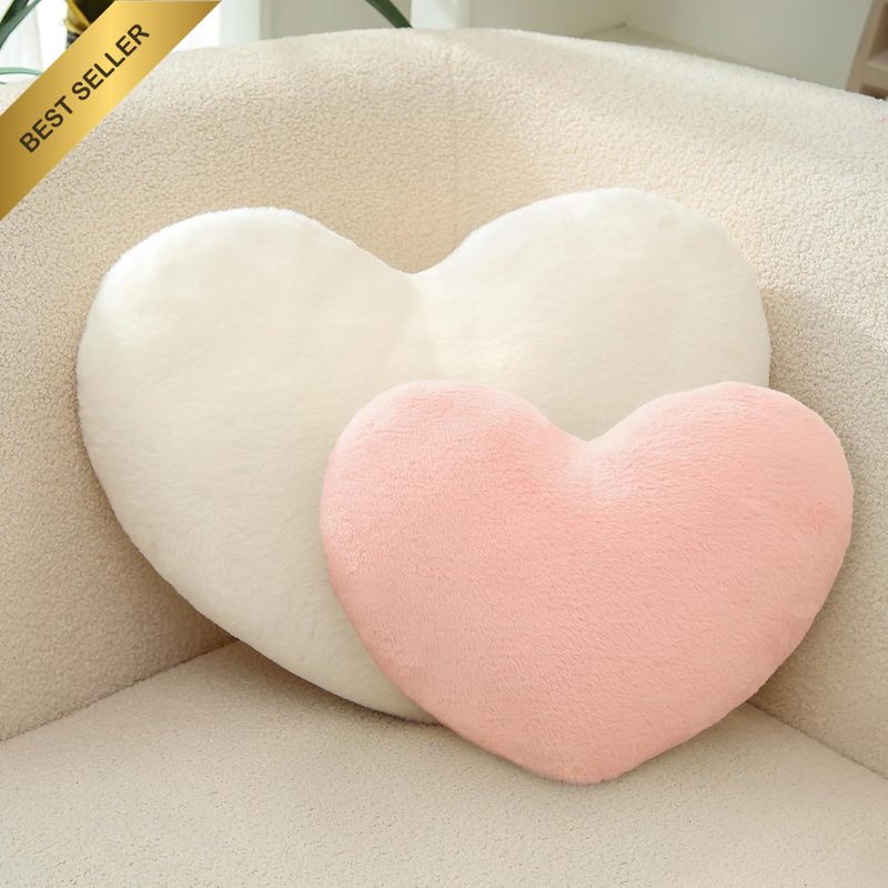 2 Pcs Heart Pillow Pink White Love Heart Shaped Throw Pillows Faux Rabbit Fluffy