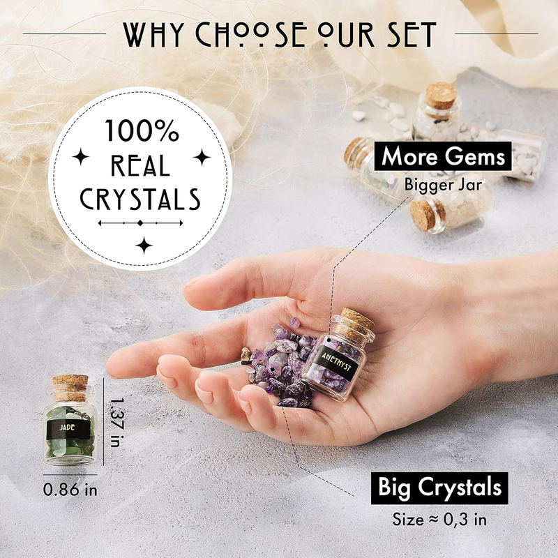 Healing Crystals in Jars 30 PCS - Real Crystals in a Bottle - Crystals for Witch