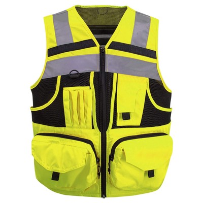 3M Reflective stripes Safety Vest Hi-vis Yellow knitted Vest with 10 pockets ...