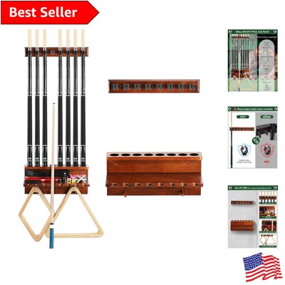 Sleek Oak Pool Cue Rack for 8 Cues - Compact Storage Solution for Game Rooms