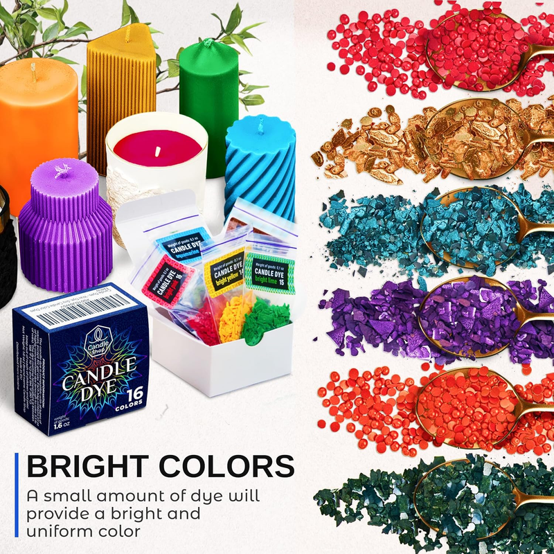 16 Colors Set Wax Dyes for Candle Making, Soy Wax Color Dye Flakes Nontoxic