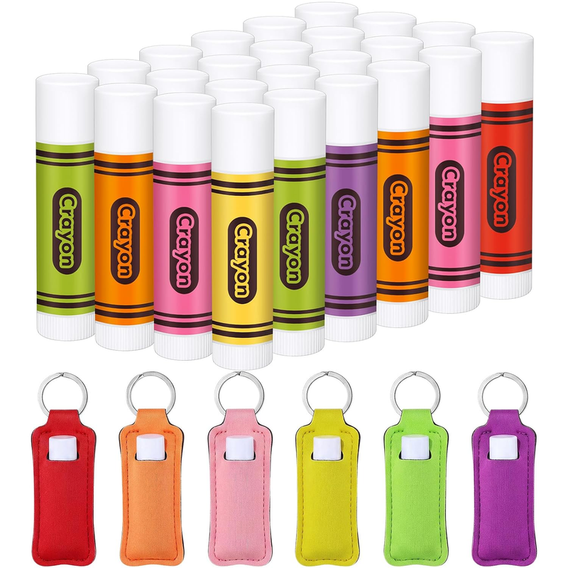 48 Pcs / 24 Set Crayon Lip Balm Set with Protective Cases Back-To-School Cute Co