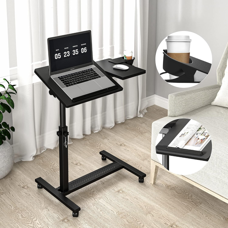Overbed Table Rolling Laptop Desk Stand Adjustable Tilting Wheels Bed Sofa Cart