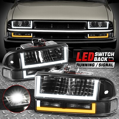 [Поворотный U-образный светодиодный DRL-сигнал] Для фар 98-04 Chevy Blazer S10 Черный/прозрачный