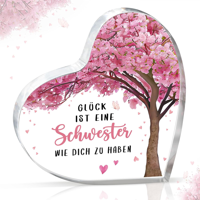 Geschenk für Schwester – herzförmige Acryl Deko zum Geburtstag & Weihnachten