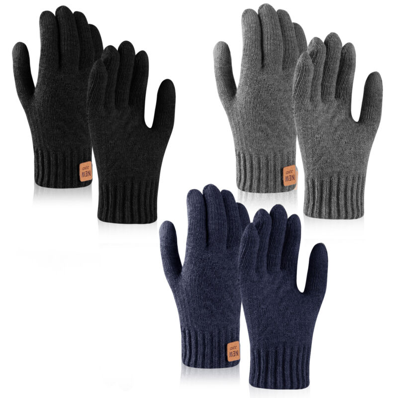 Thermal Windproof Thick Fleece Knitted Winter Gloves Touch Screen Warm Mittens