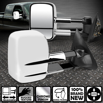 ДЛЯ 97-04 F150/-99 F250 LD ХРОМИРОВАННАЯ ПАРА БУКСИРОВОЧНЫХ ЗЕРКАЛ ЗАДНЕГО ВИДА С ДВУМЯ РЫЧАГАМИ И ЭЛЕКТРОПРИВОДОМ