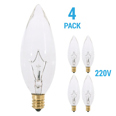 4 Pack 25W Bulb Clear European E14 Base Torpedo Tip B10 220V Chandelier Dimmable