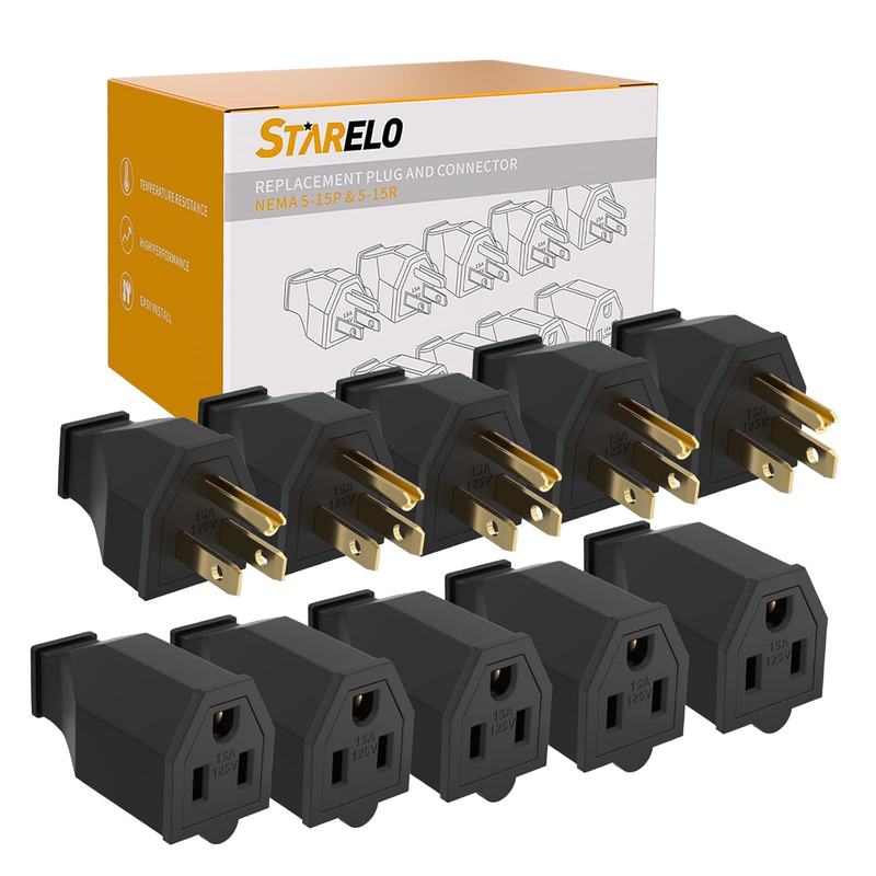 Extension Cord Ends 125V 15A 2Pole 3Wire Male Plug and Female Connector Straight