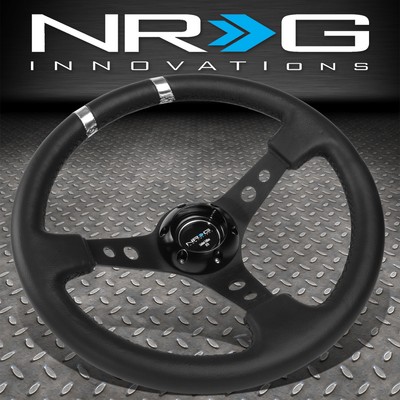 ГОНОЧНОЕ РУЛЕВОЕ КОЛЕСО NRG RST-016R-SL ИЗ АЛЮМИНИЯ ТОЛЩИНОЙ 350 ММ, ПОКРЫТОЕ ЧЕРНОЙ КОЖЕЙ, С 3-ДЮЙМОВЫМ УГЛУБЛЕНИЕМ
