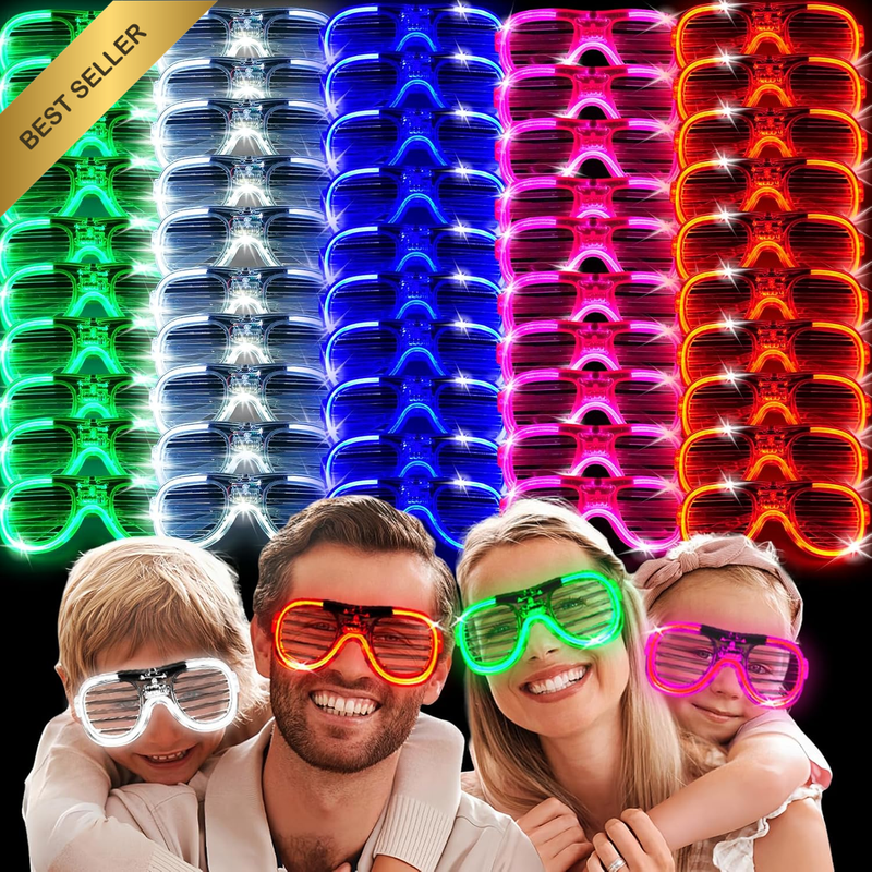 20 Pack LED Glasses, Light up Glasses, 5 Neon Color Party Supplies for Kids Adul