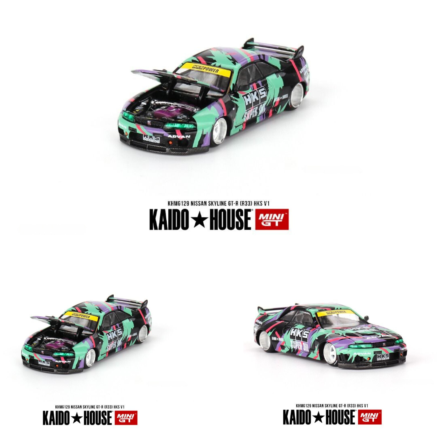 Kaido House x Mini GT Nissan GT-R (R33) HKS V1 KHMG129 1/64