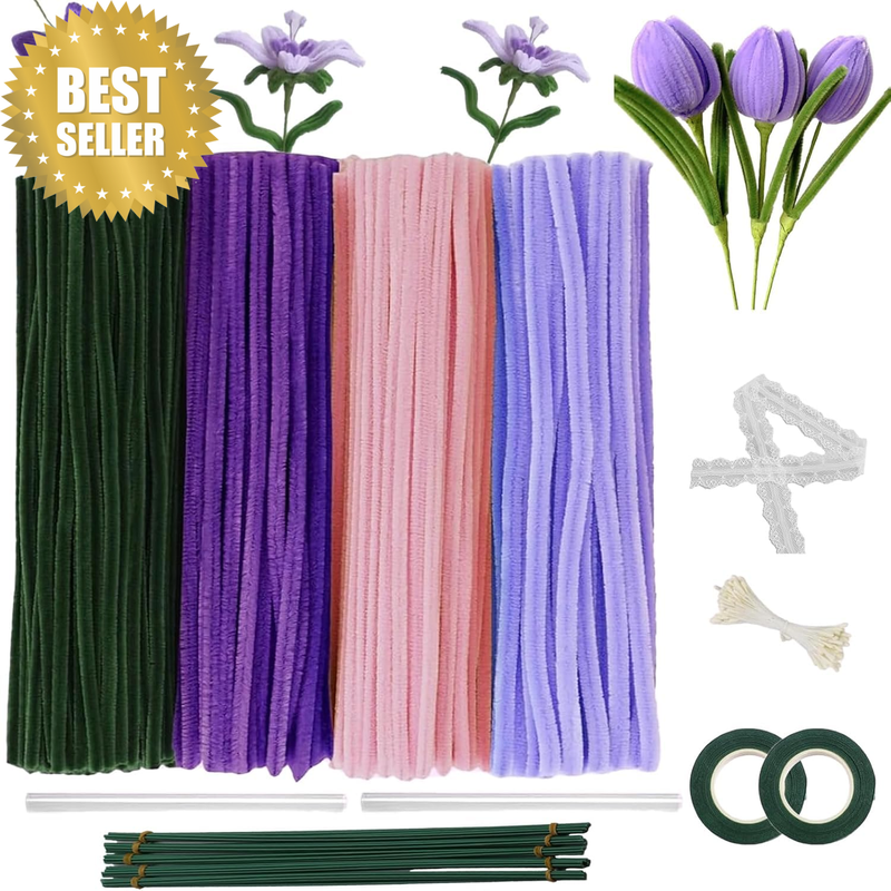 400 Pcs Pipe Cleaners Craft,4 Assorted Colors Pipe Cleaners Bulk, Chenille Stems