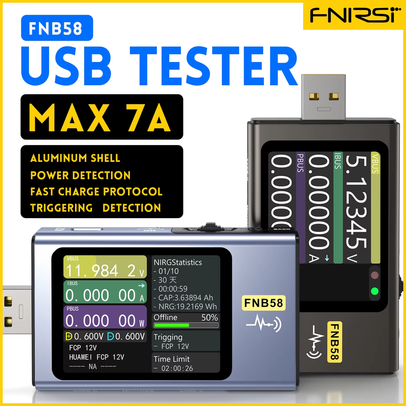 -FNB58 USB Voltage Tester TYPE-C Voltmeter Ammeter Fast Charge Detection Trigger