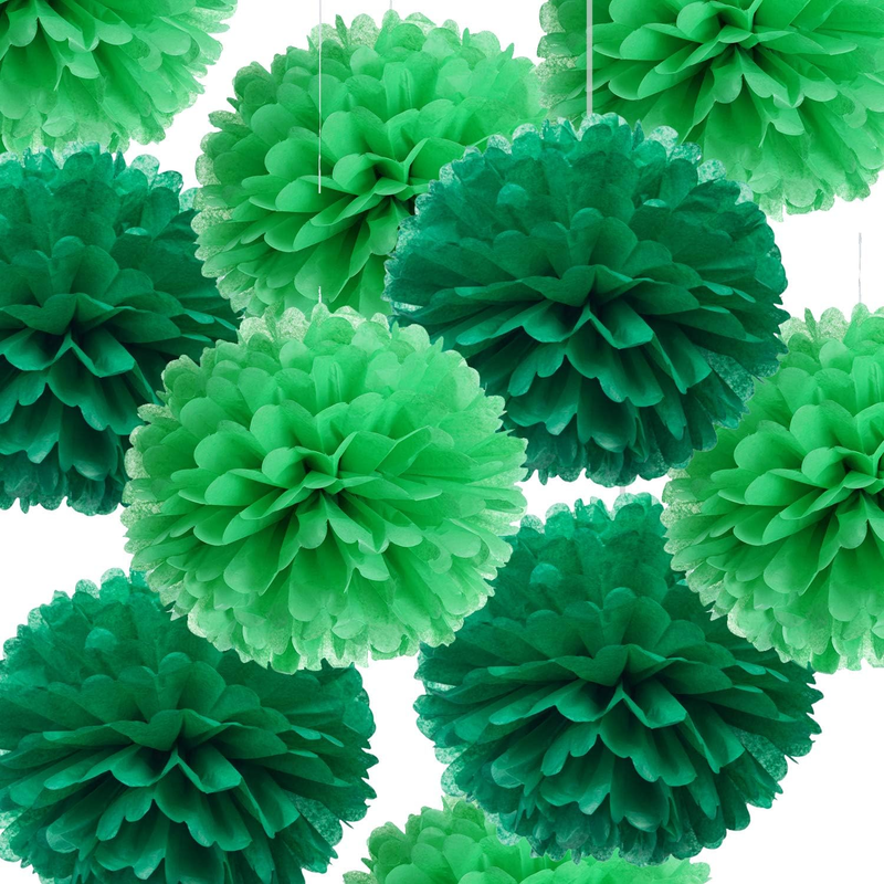 14" Green Tissue Pom Poms Kit DIY Decorative Paper Flowers Ball for Birthday Par