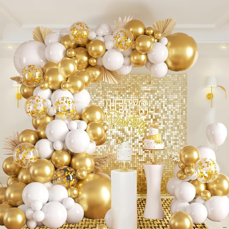 Luftballon Girlande Gold Weiß, 113 Stück Weiß Gold Ballonbogen Mit Konfetti