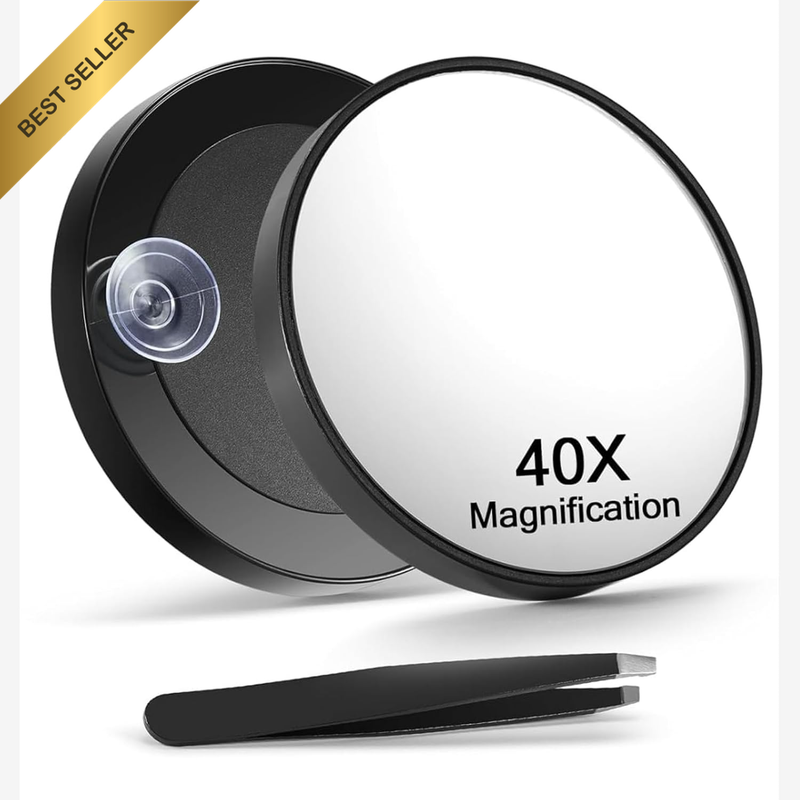 40X Magnifying Mirror with 2 Suction Cups, 9 Cm Compact Makeup Mirror & Slant Tw