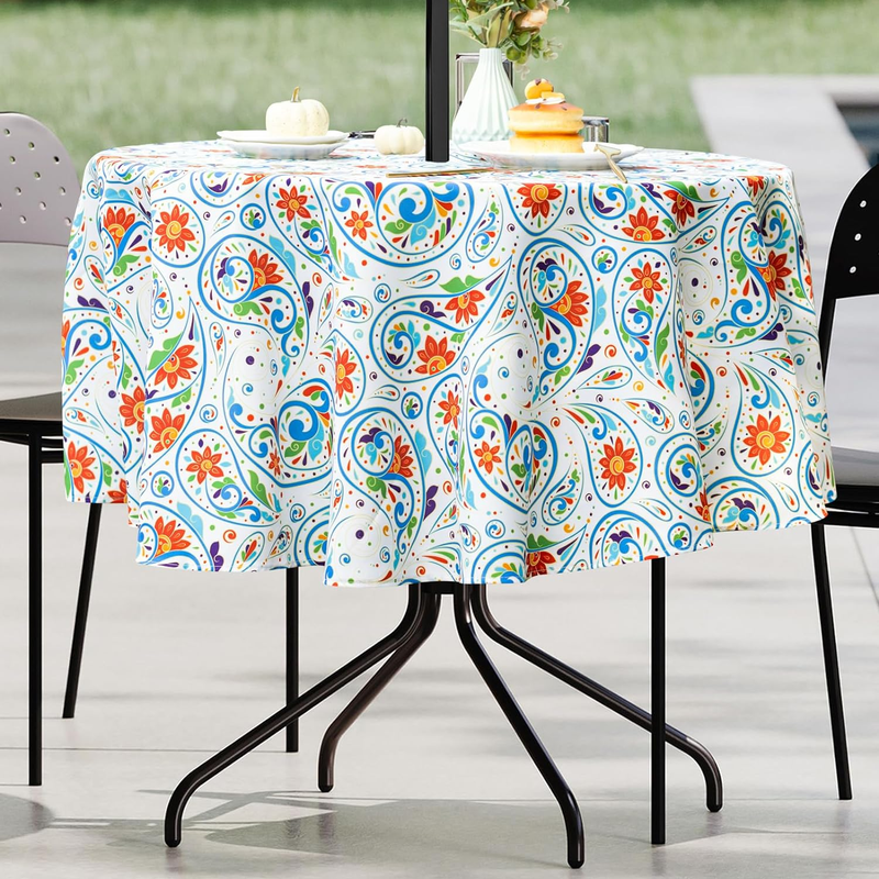 Outdoor Tablecloth with Umbrella Hole and Zipper, Spring/Summer Waterproof Table