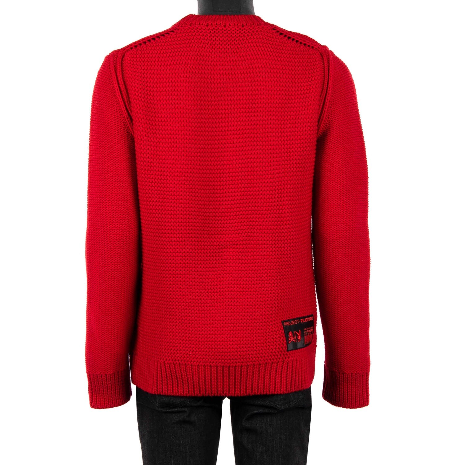 Pre-owned Philipp Plein X Playboy Bunny Logo Printed Wool Sweater Red Black 08392