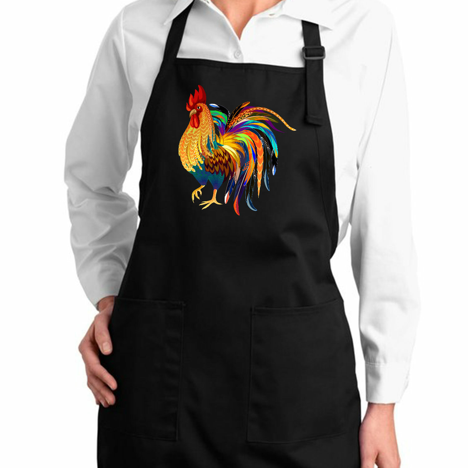 Cute Chicken Gift Apron Bib w/Pockets Custom Printed Rooster Chicken Lover Farm