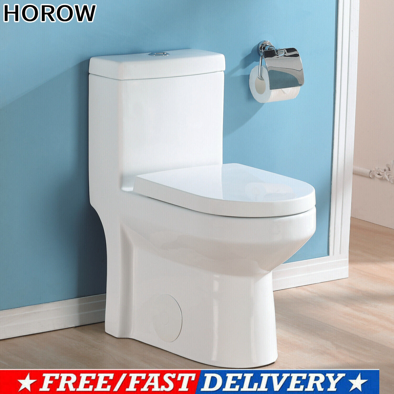 Modern One Piece Elongated Toilet 1.28GPF Ceramic Compact Wh