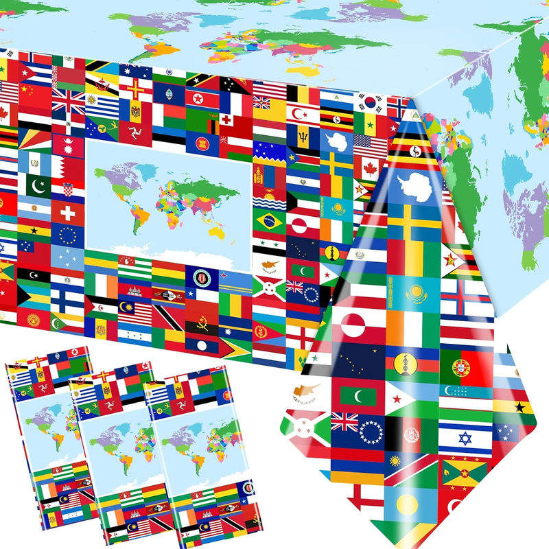 International Flag Table Cover, 3 Pieces World Flags Party Tablecloth, Rectangle