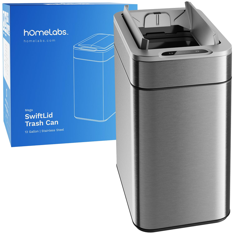 Robust 13 Gallon Kitchen Trash Can, Retractable Sensor Butterfly Lid, Maximizing Space, Easy to Clean, Battery-Powered with Batteries Included