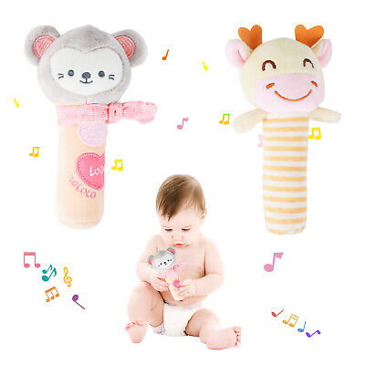 2Pack Soft Baby Rattle for Newborns, Shaker & Teether Toys for 3 6 9 12 Months
