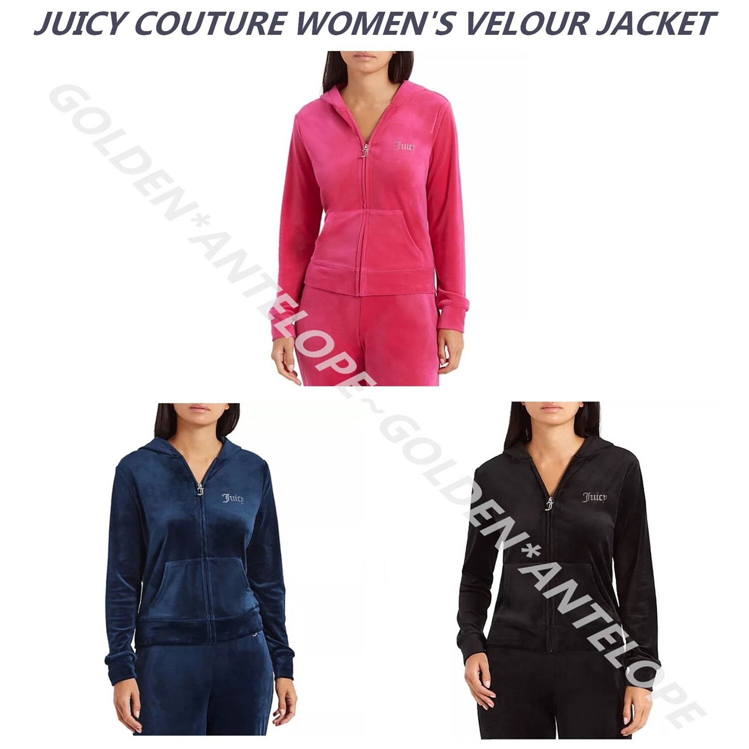 JUICY COUTURE WOMEN'S VELOUR ZIP UP HOODIE~MULTIPLE COLOR