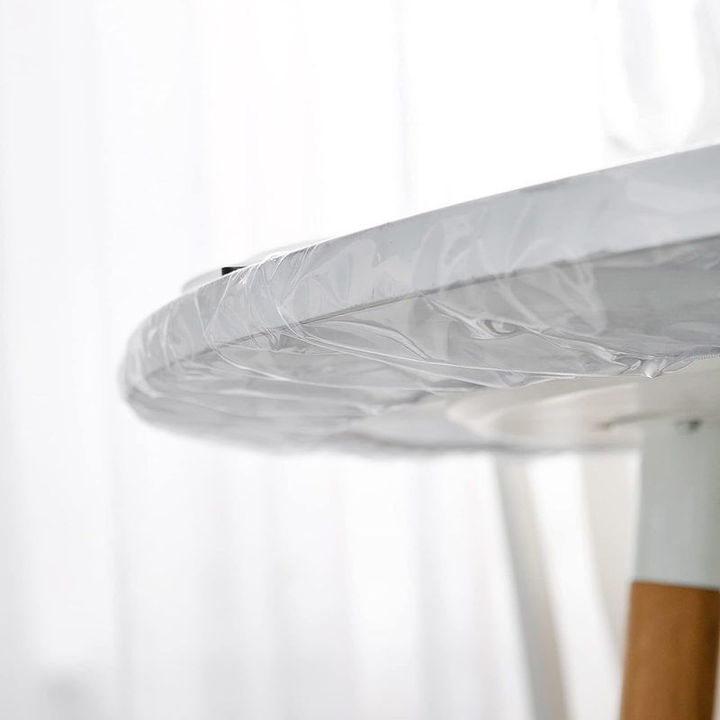 Clear round Fitted Vinyl Tablecloth for 42" Table - Heavy Duty Elasticized Table
