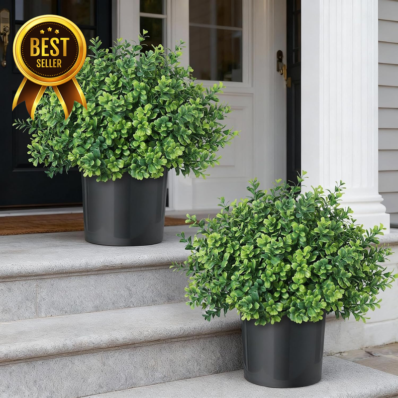 2-Set Green Artificial Boxwood Topiary-Tree Front-Door Decor